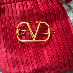 Gold Valentino Logo Brooch/Hair pin